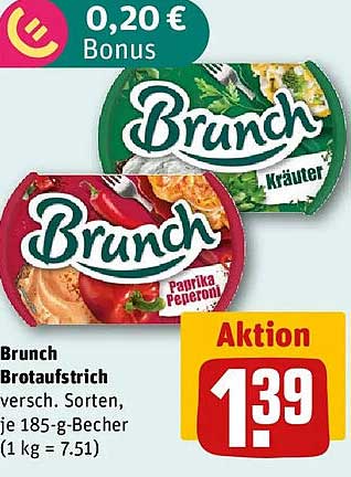Brunch Brotaufstrich versch. Sorten, je 185-g-Becher (1 kg = 7.51)