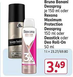 Bruno Banani Deospray je 150 ml oder Rexona Maximum Protection Deospray 150 ml oder Deostick oder Deo Roll-On 50 ml