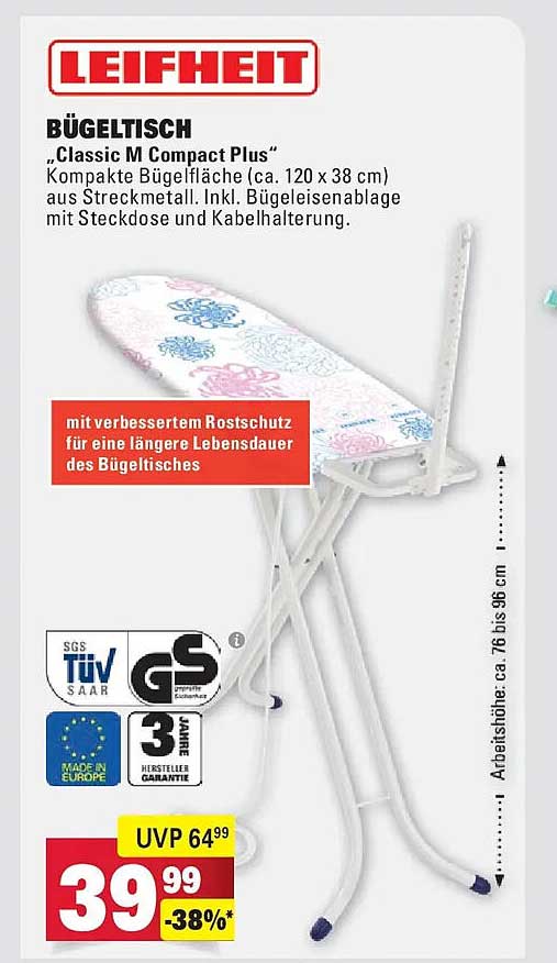 BÜGELTISCH „Classic M Compact Plus“