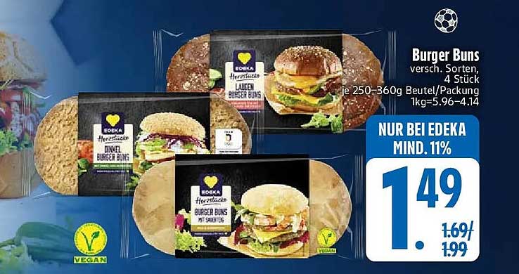 Burger Buns versch. Sorten, 4 Stück