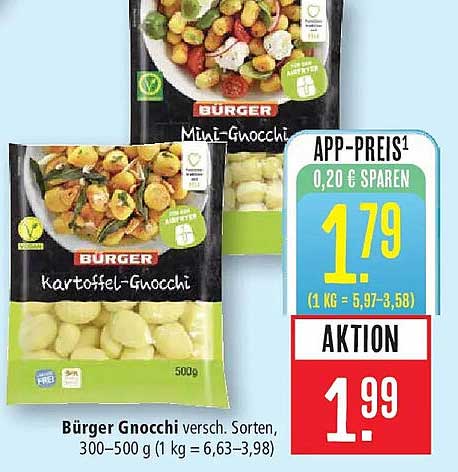 Bürger Gnocchi versch. Sorten, 300–500 g (1 kg = 6,63–3,98)