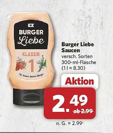 Burger Liebe Saucen versch. Sorten 300-ml-Flasche (1 l = 8.30)