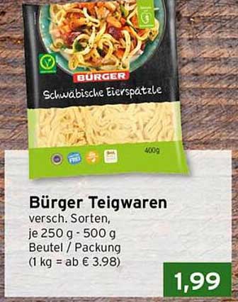 Bürger Teigwaren versch. Sorten, je 250 g - 500 g, Beutel / Packung