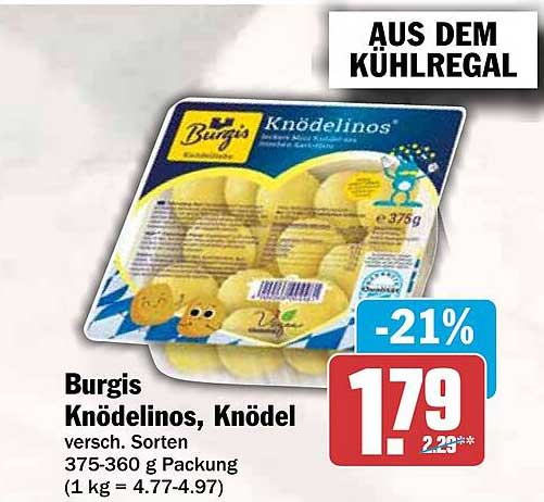 Burgis Knödelinos, Knödel verssch. Sorten 375-360 g Packung (1 kg = 4.77-4.97)