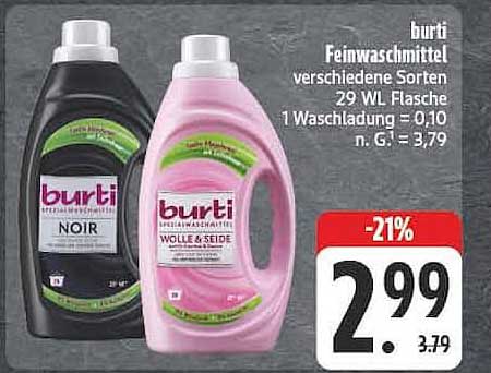 burti Feinwaschmittel verschiedene Sorten 29 WL Flasche 1 Waschladung = 0,10 n. G. = 3,79