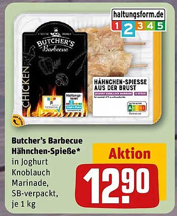 Butcher’s Barbecue Hähnchen-Spieße* in Joghurt Knoblauch Marinade, SB-verpackt, je 1 kg