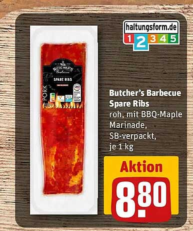 Butcher’s Barbecue Spare Ribs roh, mit BBQ-Maple Marinade, SB-verpackt, je 1 kg