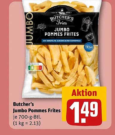 Butcher’s Jumbo Pommes Frites je 700-g-Btl. (1 kg = 2.13)