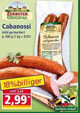 Cabanossi mild geräuchert je 300 g (1 kg = 9,97)