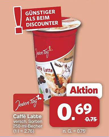 Caffè Latte versch. Sorten 250-ml-Becher (1 l = 2.76)