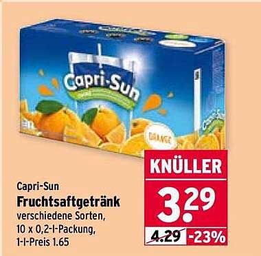 Capri-Sun Fruchtsaftgetränk verschiedene Sorten, 10 x 0,2-l-Packung, 1 l-Preis 1.65