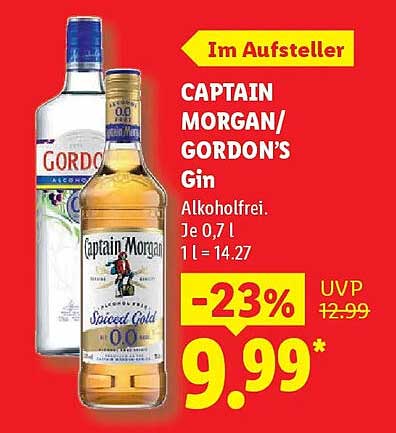 CAPTAIN MORGAN/ GORDON'S Gin Alkoholfrei. Je 0,7 l 1 l = 14.27