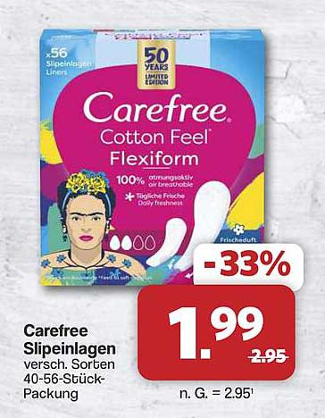 Carefree Slipeinlagen versch. Sorten 40-56-Stück-Packung