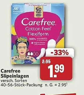 Carefree Slipeinlagen versch. Sorten 40-56-Stück-Packung n. G. = 2,95