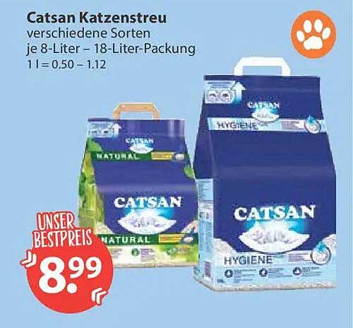 Catsan Katzenstreu verschiedene Sorten je 8-Liter – 18-Liter-Packung 1 l = 0.50 – 1.12