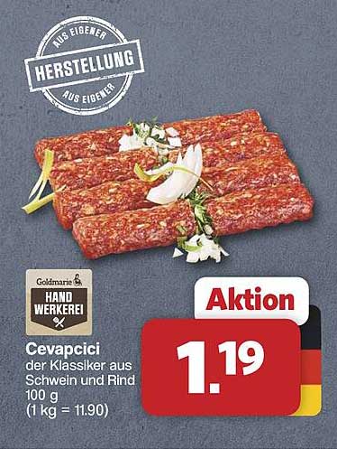 Cevapcici der Klassiker aus Schwein und Rind 100 g (1 kg = 11.90)