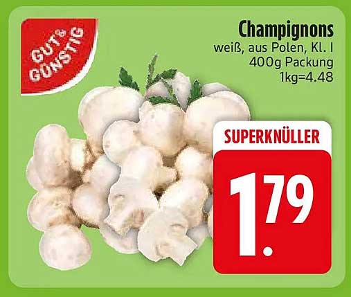 Champignons weiß, aus Polen, Kl. I 400g Packung 1kg=4.48