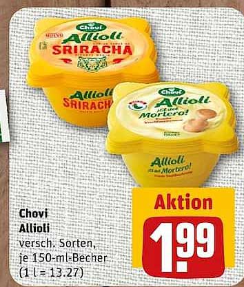 Chovi Allioli versch. Sorten, je 150-ml-Becher (1 l = 13.27)