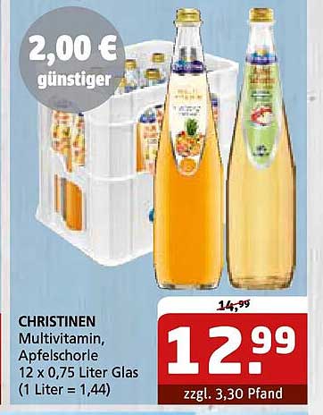 CHRISTINEN Multivitam. Apfelschorle 12 x 0,75 Liter Glas (1 Liter = 1,44)