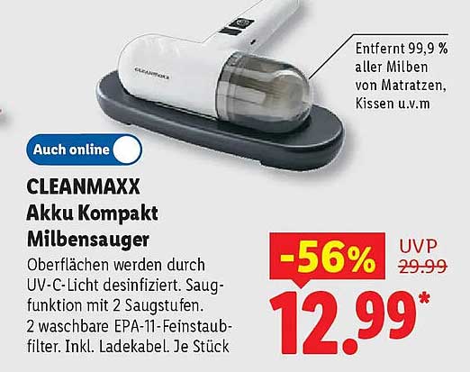 CLEANMAXX Akku Kompakt Milbensauger