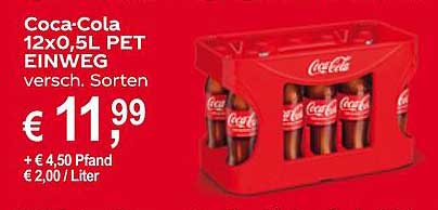 Coca-Cola 12x0,5L PET EINWEG versch. Sorten