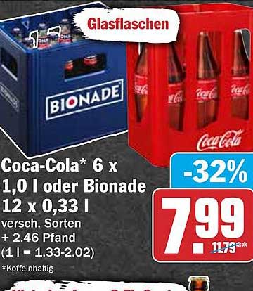 Coca-Cola* 6 x 1,0 l oder Bionade 12 x 0,33 l