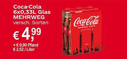 Coca-Cola 6x0,33l Glas MEHRWEG versch. Sorten