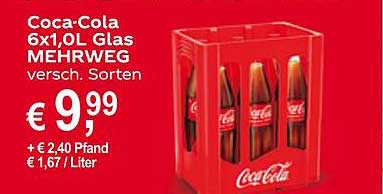 Coca-Cola 6x1,0L Glas MEHRWEG versch. Sorten