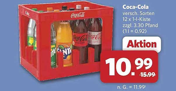 Coca-Cola versch. Sorten 12 x 1-l-Kiste zzgl. 3,30 Pfand (1l = 0.92)