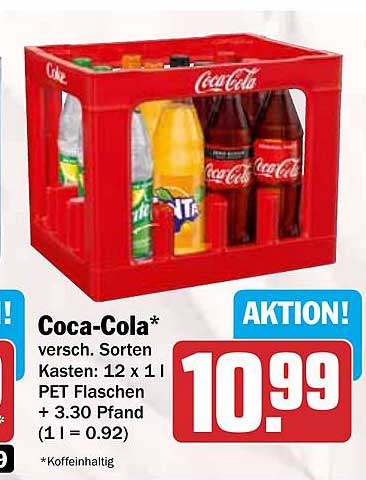 Coca-Cola* versch. Sorten Kasten 12 x 1 l PET Flaschen + 3.30 Pfand (1 l = 0.92)