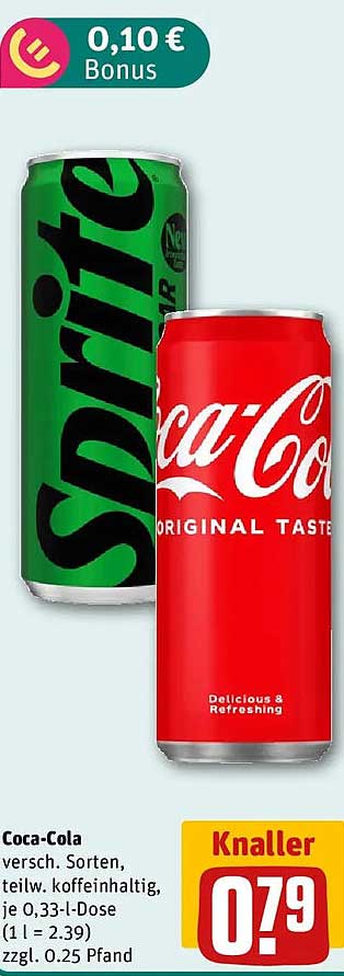 Coca-Cola versch. Sorten, teilw. koffeinhaltig, je 0,33-l-Dose (1 l = 2.39) zzgl. 0.25 Pfand