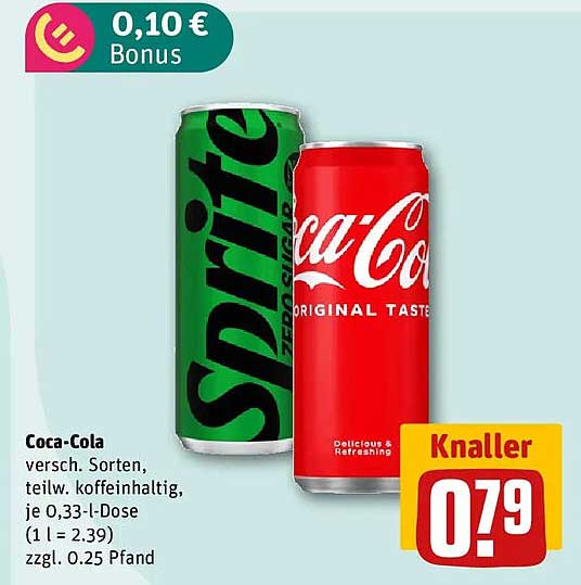 Coca-Cola versch. Sorten, teilw. koffeinhaltig, je 0,33-l-Dose (1 l = 2.39) zzgl. 0.25 Pfand
