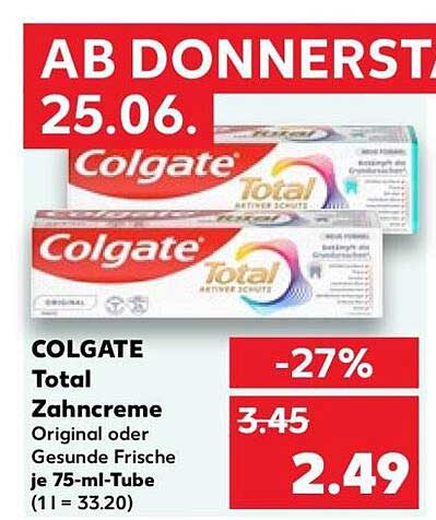 COLGATE Total Zahncreme Original oder Gesunde Frische je 75-ml-Tube (1 l = 33.20)