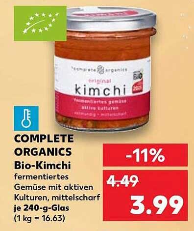 COMPLETE ORGANICS Bio-Kimchi fermentiertes Gemüse mit aktiven Kulturen, mittelscharf je 240-g-Glas (1 kg = 16.63)