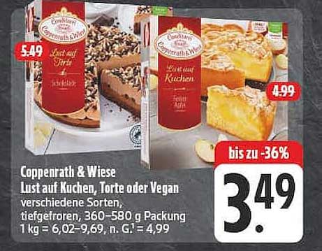 Coppenrath & Wiese Lust auf Kuchen, Torte oder Vegan verschiedene Sorten, tiefgefroren, 360-580 g Packung