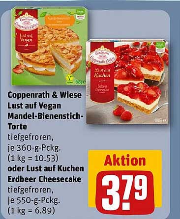Coppenrath & Wiese Lust auf Vegan Mandel-Bienenstich-Torte oder Lust auf Kuchen Erdbeer Cheesecake