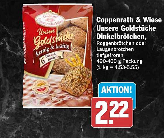 Coppenrath & Wiese Unsere Goldstücke Dinkelbrötchen, Roggenbrötchen oder Laugenbrötchen tiefgefroren 490-400 g Packung (1 kg = 4.53-5.55)