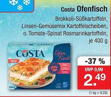 Costa Offenfisch Brokkoli-Süßkartoffeln, Linsen-Gemüsemix Kartoffelscheiben, o. Tomate-Spinat Rosmarinkartoffeln, je 400 g