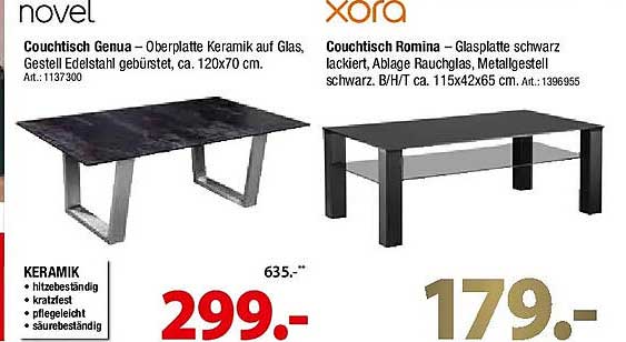 Couchtisch Romina – Glasplatte schwarz lackiert, Ablage Rauchglas, Melgästell schwarz. B/H/T ca. 115x42x65 cm. Art.: 1396955