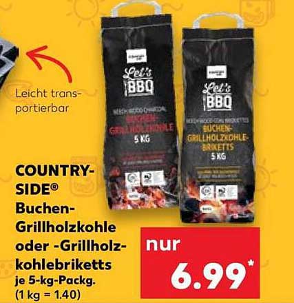COUNTRY-SIDE® Buchen-Grillholzkohle oder -Grillholzkohlebriketts je 5-kg-Packg.
