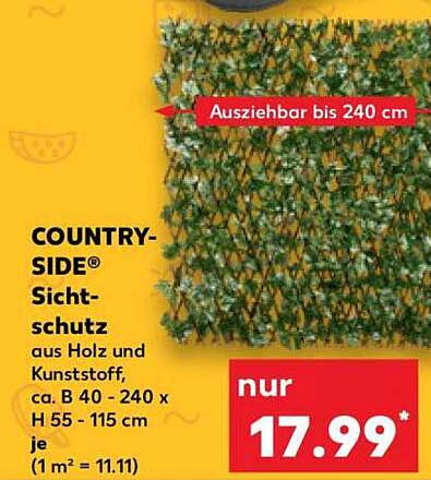 COUNTRY-SIDE® Sichtschutz aus Holz und Kunststoff, ca. B 40 - 240 x H 55 - 115 cm je (1 m² = 11.11)