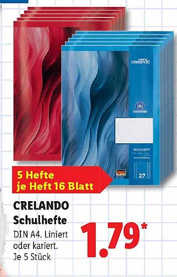 CRELANDO Schulhefte DIN A4, Liniert oder kariert, Je 5 Stück