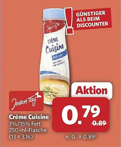 Crème Cuisine 7%/15% Fett 250-ml-Flasche (1 l = 3.16)