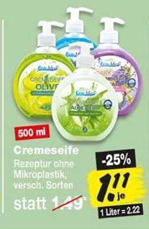 Creme Seife Rezeptur ohne Mikroplastik, versch. Sorten