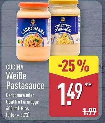 CUCINA Weiße Pastasauce Carbonara oder Quattro Formaggi, 400-ml-Glas