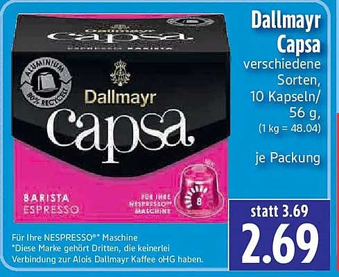Dallmayr Capsa verschiedene Sorten, 10 Kapseln/56 g