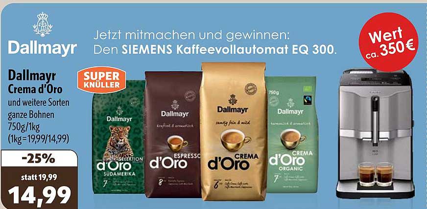 Dallmayr Crema d'Oro und weitere Sorten ganze Bohnen 750g/1kg