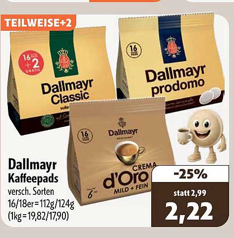 Dallmayr Kaffeepads versch. Sorten 16/18er = 113g/174g