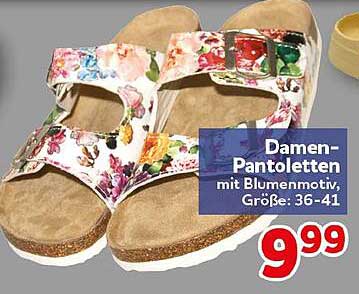 Damen-Pantoletten mit Blumenmotiv, Größe: 36-41