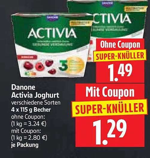 Danone Activia Joghurt verschiedene Sorten 4 x 115 g Becher